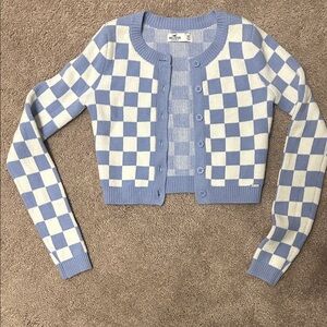 Hollister Blue and White Checkered Cardigan